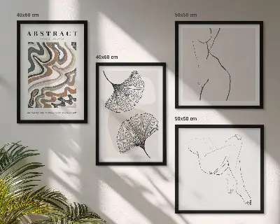 Abstracte boho bladvormen posters set inclusief lijst