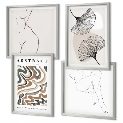 Abstracte boho bladvormen posters set inclusief lijst