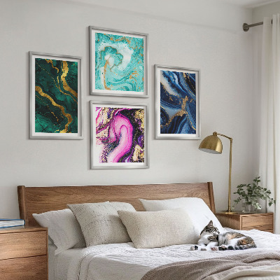 Meerluik in lijst Abstracte patronen in roze, groen en blauw.