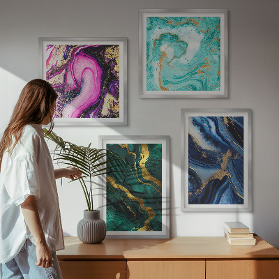 Meerluik in lijst Abstracte patronen in roze, groen en blauw.