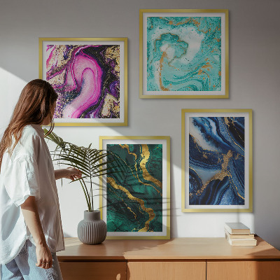 Meerluik in lijst Abstracte patronen in roze, groen en blauw.