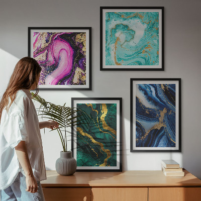 Meerluik in lijst Abstracte patronen in roze, groen en blauw.