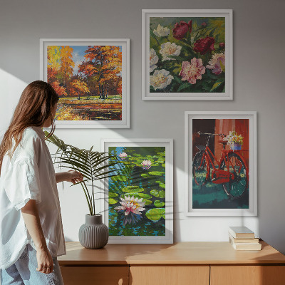 Set van posters met lijst Waterlelies fietsbloemen