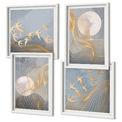 Set van posters met lijst Abstracte golvende cirkels grijs
