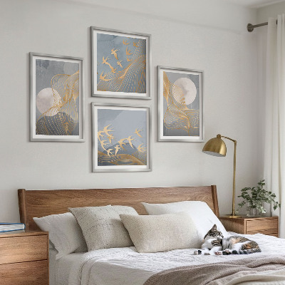 Set van posters met lijst Abstracte golvende cirkels grijs