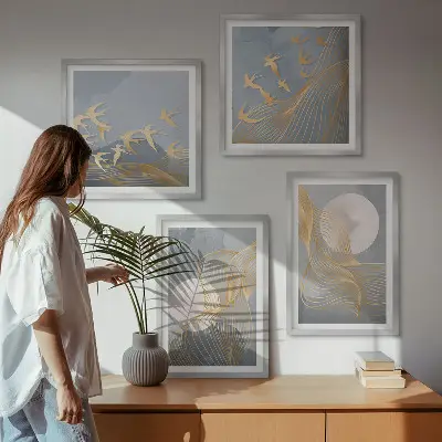 Poster met lijst abstracte golvende cirkels in grijs