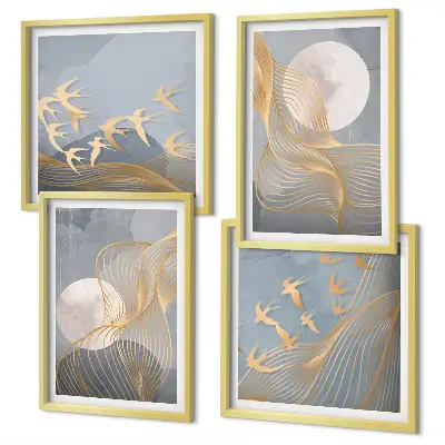 Poster met lijst abstracte golvende cirkels in grijs