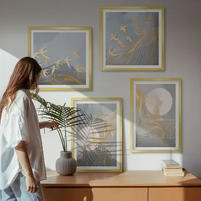Poster met lijst abstracte golvende cirkels in grijs
