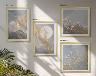 Set van posters met lijst Abstracte golvende cirkels grijs