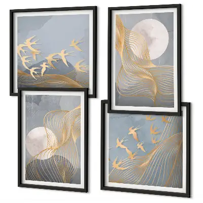 Poster met lijst abstracte golvende cirkels in grijs
