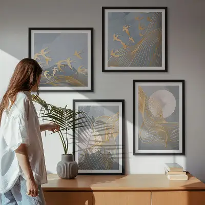 Poster met lijst abstracte golvende cirkels in grijs