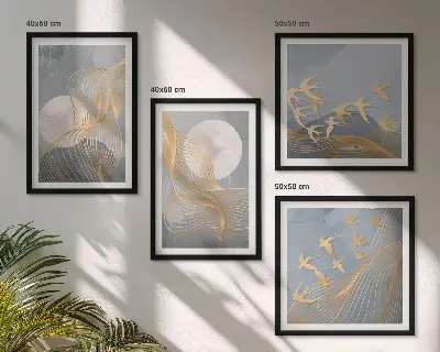 Poster met lijst abstracte golvende cirkels in grijs