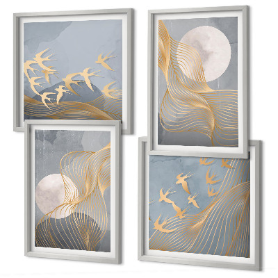 Set van posters met lijst Abstracte golvende cirkels grijs