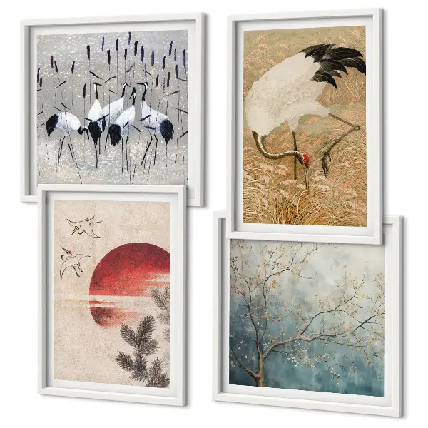 Japanse kraanvogels landschap meerluik in lijst