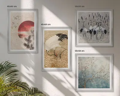 Japanse kraanvogels landschap meerluik in lijst