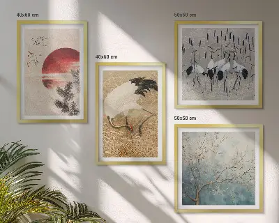 Japanse kraanvogels landschap meerluik in lijst