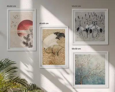 Japanse kraanvogels landschap meerluik in lijst