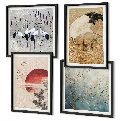 Japanse kraanvogels landschap meerluik in lijst