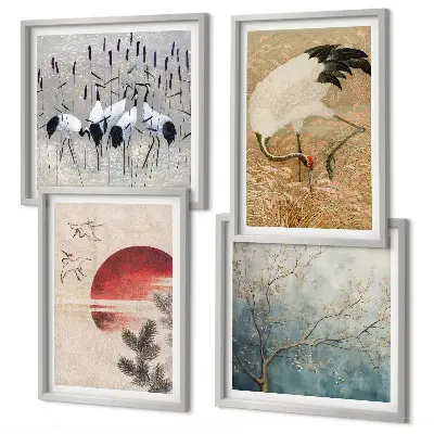 Japanse kraanvogels landschap meerluik in lijst