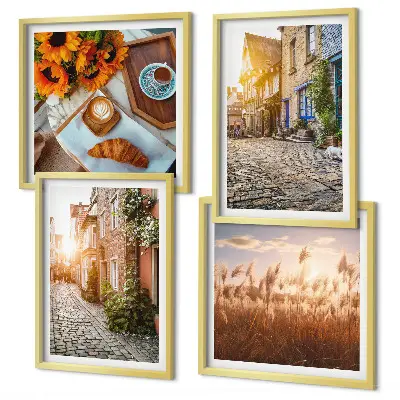 Set van posters met lijst Sfeervolle straatjes met koffie.