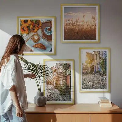 Set van posters met lijst Sfeervolle straatjes met koffie.