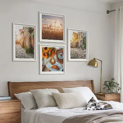 Set van posters met lijst Sfeervolle straatjes met koffie.
