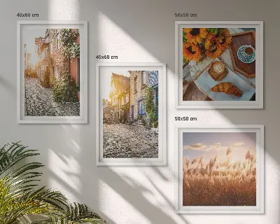 Set van posters met lijst Sfeervolle straatjes met koffie.