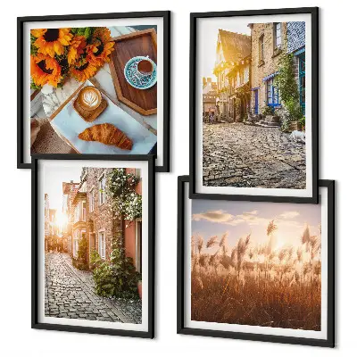 Set van posters met lijst Sfeervolle straatjes met koffie.