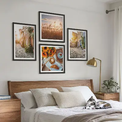 Set van posters met lijst Sfeervolle straatjes met koffie.