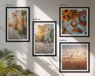 Set van posters met lijst Sfeervolle straatjes met koffie.