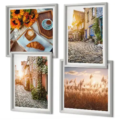 Set van posters met lijst Sfeervolle straatjes met koffie.