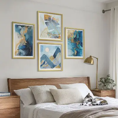 Gouden patronen in de Blauwe Bergen meerluik in lijst