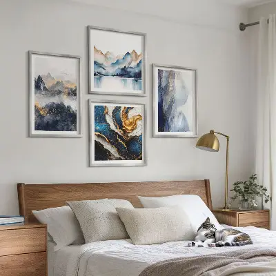 Set van posters met lijst met blauwe berglandschappen