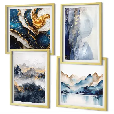 Set van posters met lijst met blauwe berglandschappen