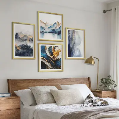 Set van posters met lijst met blauwe berglandschappen