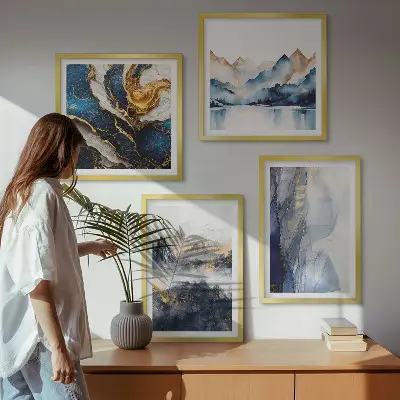 Set van posters met lijst met blauwe berglandschappen