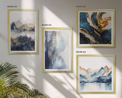 Set van posters met lijst met blauwe berglandschappen