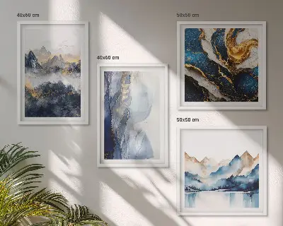 Set van posters met lijst met blauwe berglandschappen