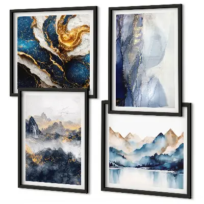Set van posters met lijst met blauwe berglandschappen
