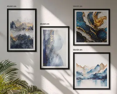 Set van posters met lijst met blauwe berglandschappen