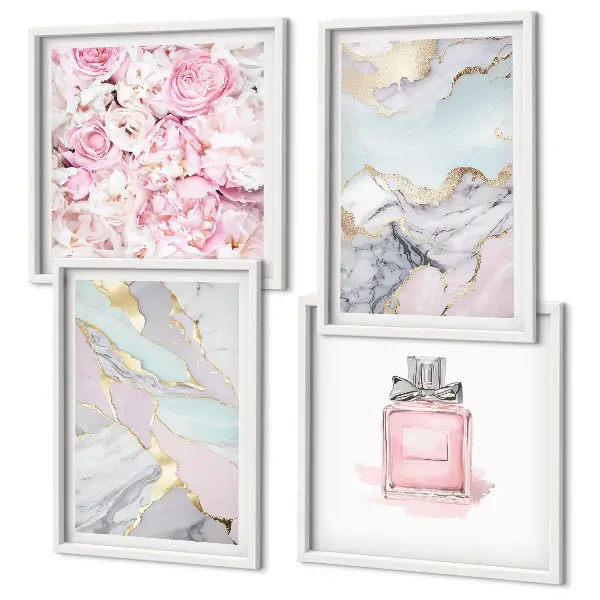 Roze bloemen marmer pastel meerluik in lijst