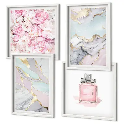 Roze bloemen marmer pastel meerluik in lijst