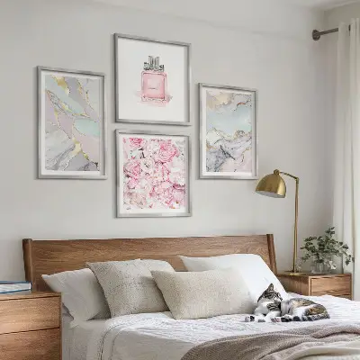 Roze bloemen marmer pastel meerluik in lijst