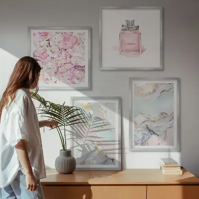Roze bloemen marmer pastel meerluik in lijst