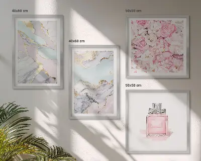 Roze bloemen marmer pastel meerluik in lijst