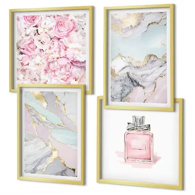 Roze bloemen marmer pastel meerluik in lijst