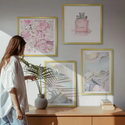 Roze bloemen marmer pastel meerluik in lijst