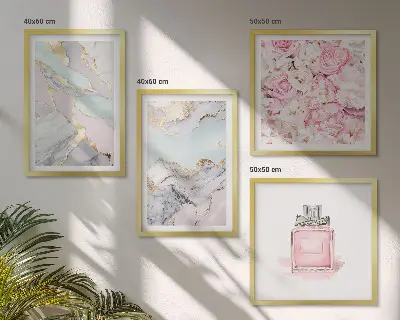 Roze bloemen marmer pastel meerluik in lijst
