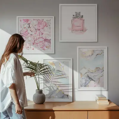 Roze bloemen marmer pastel meerluik in lijst