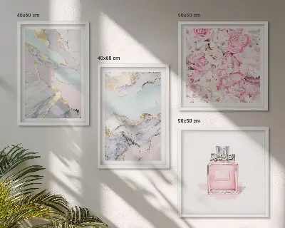 Roze bloemen marmer pastel meerluik in lijst